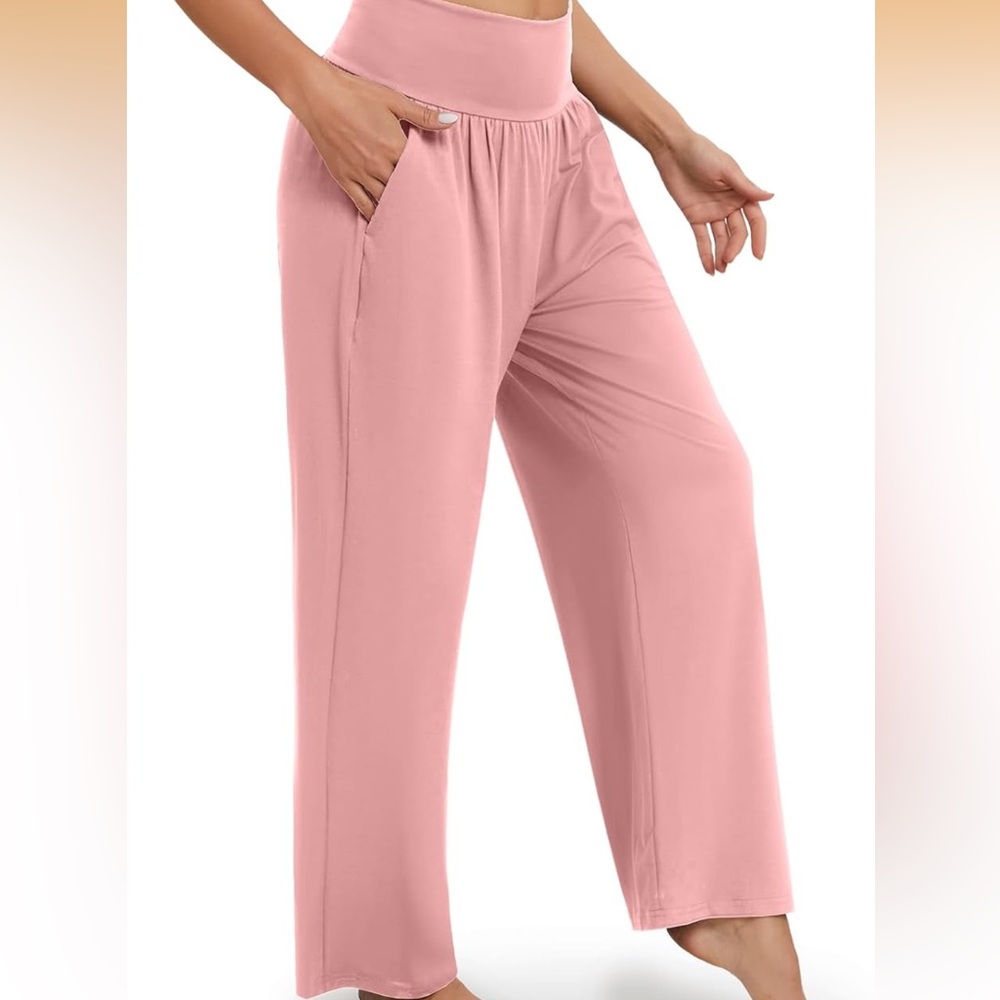 New XXL Gracyoga blush pink High Waisted Wide Leg Casual Flowy Yoga Pants - Picture 2 of 15